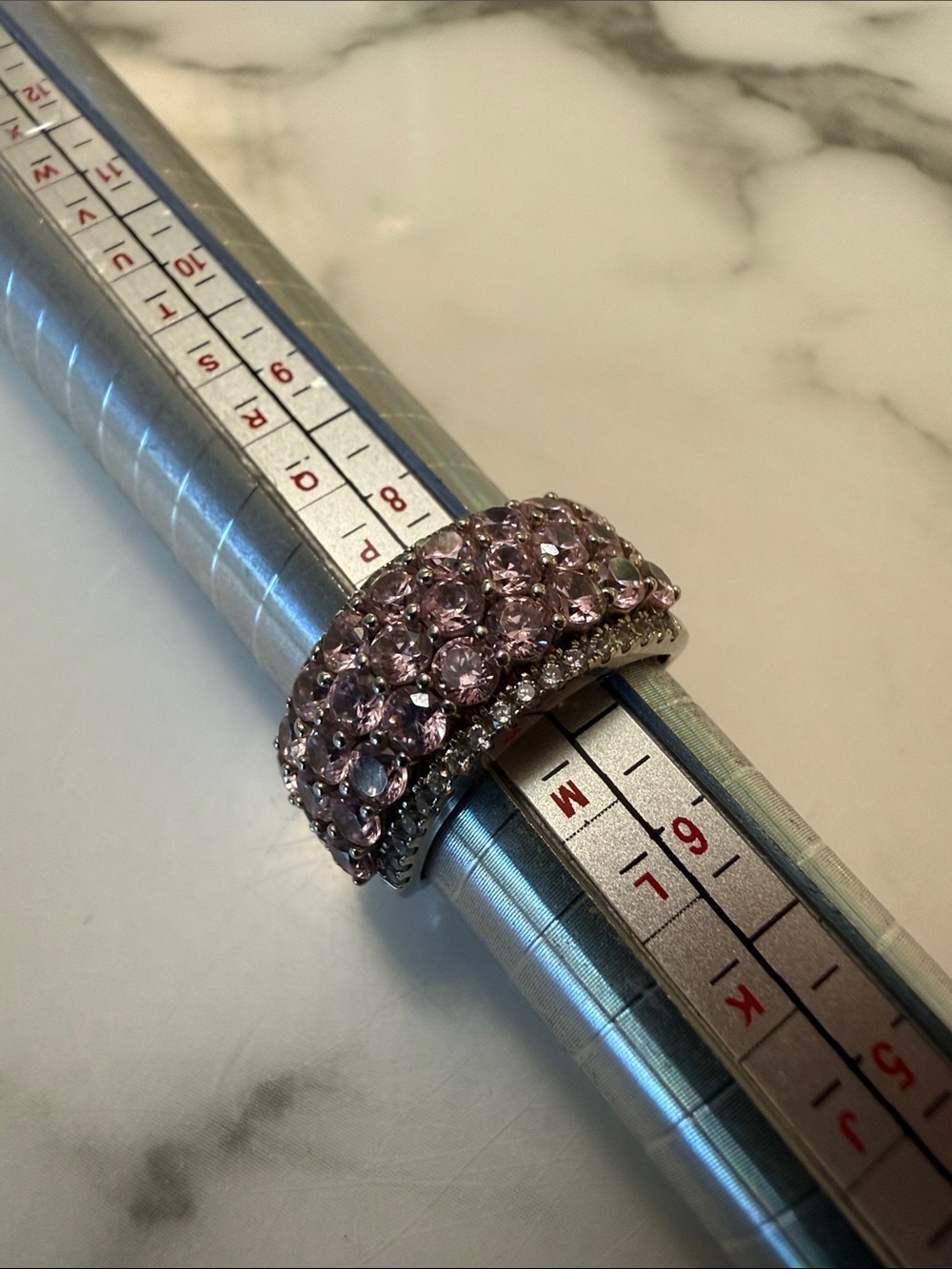 Silver ring with pink and white CZs, size 7